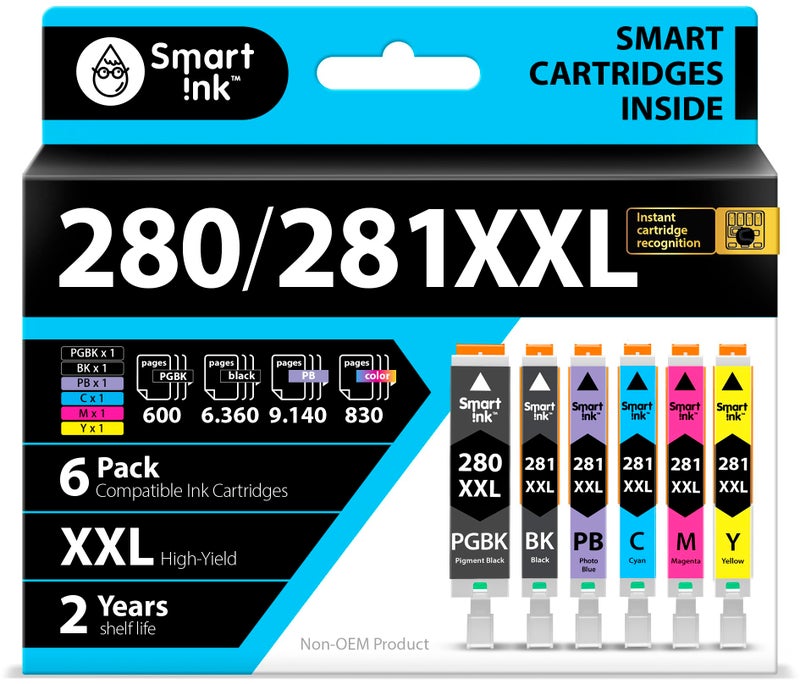 Smart Ink Compatible Ink Cartridge Replacement for Canon PGI-280XXL CLI-281XXL PGI 280 CLI 281 to use with Pixma â€‹TS9120 TS8320 TS8220 TS8120 (PGBK & BK/C/M/Y/PB) 6 Combo Pack - Image 1